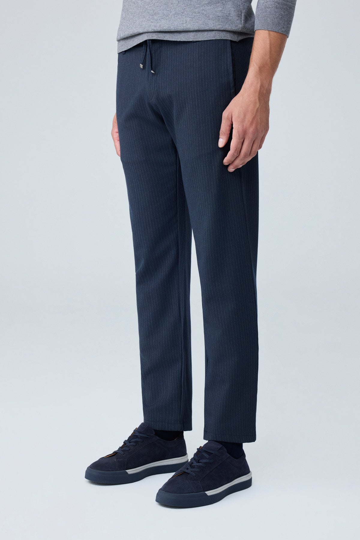 Erkek Comfort Fit Lacivert Çizgili Jogger Pantolon Esnek Kumaş 0247DNGR