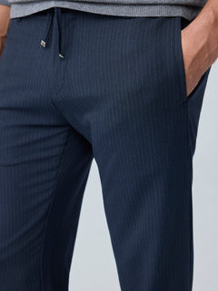 Erkek Comfort Fit Lacivert Çizgili Jogger Pantolon Esnek Kumaş 0247DNGR