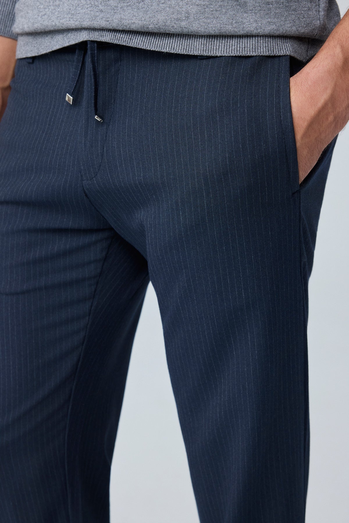 Erkek Comfort Fit Lacivert Çizgili Jogger Pantolon Esnek Kumaş 0247DNGR