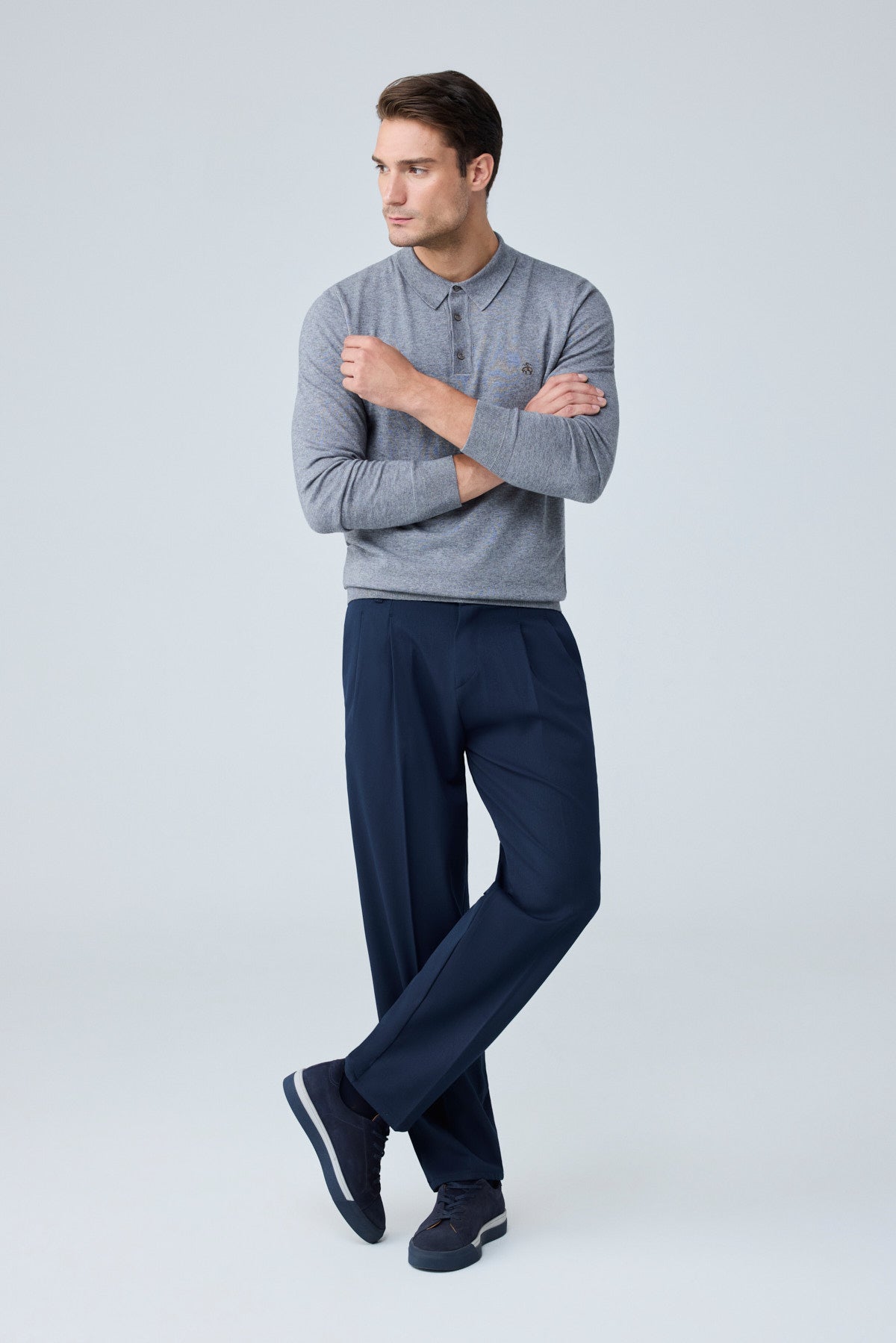 Erkek Baggy Fit Pileli Kumaş Pantolon Lacivert 0172DNGR