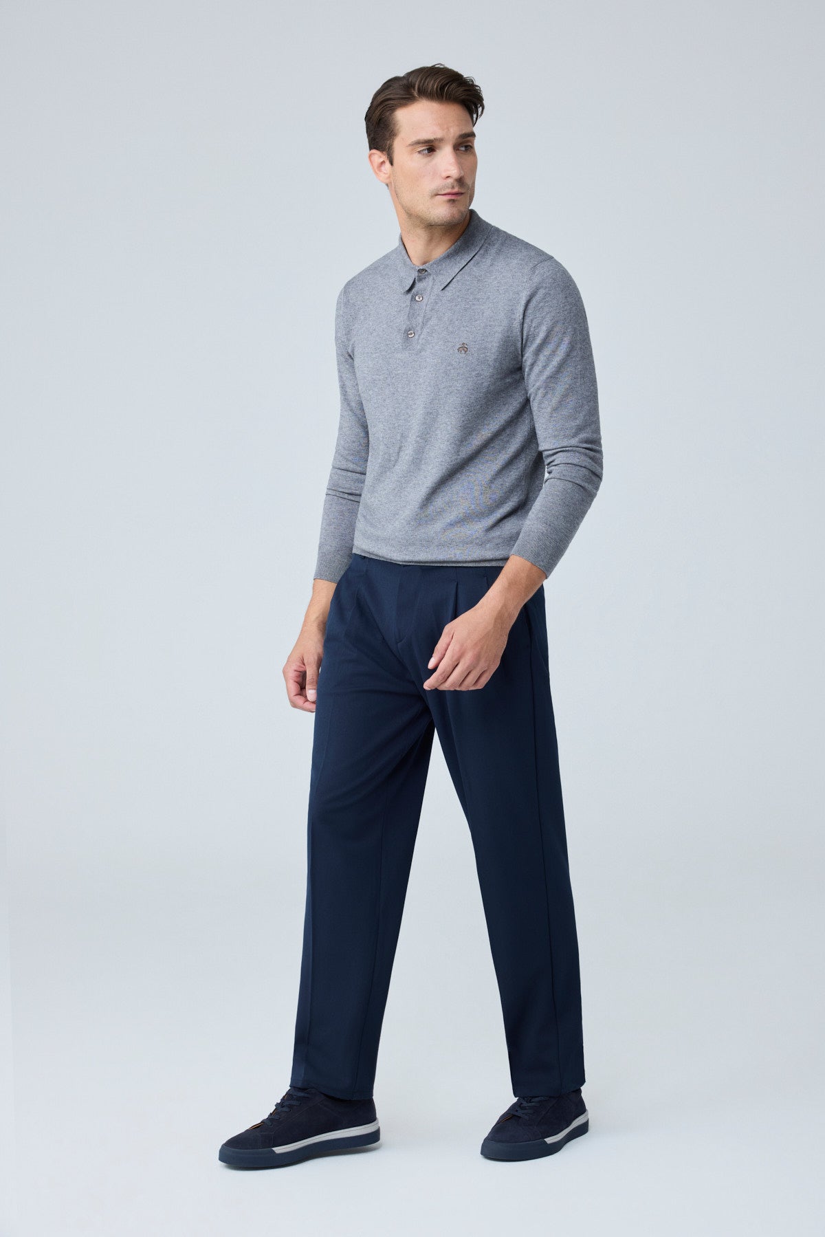 Erkek Baggy Fit Pileli Kumaş Pantolon Lacivert 0172DNGR
