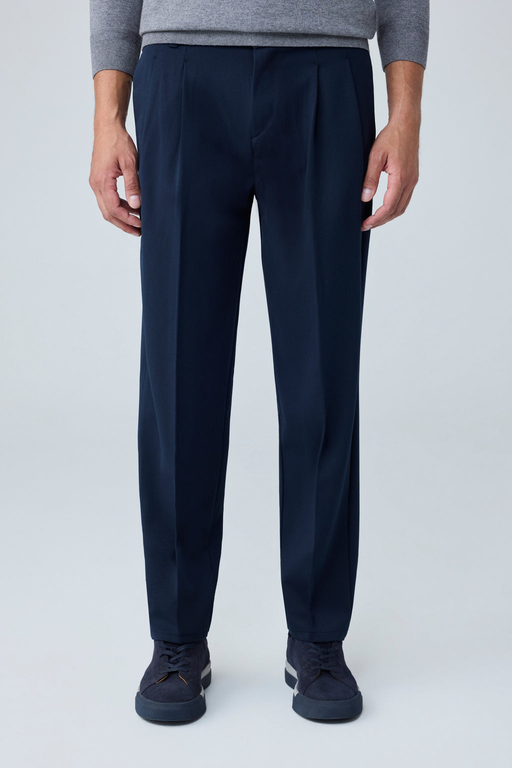 Erkek Baggy Fit Pileli Kumaş Pantolon Lacivert 0172DNGR