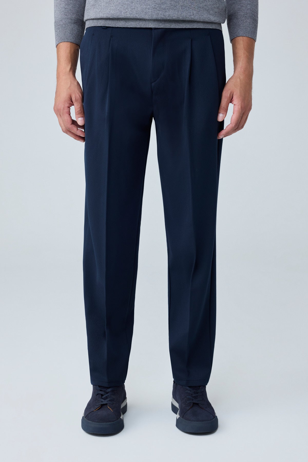 Erkek Baggy Fit Pileli Kumaş Pantolon Lacivert 0172DNGR