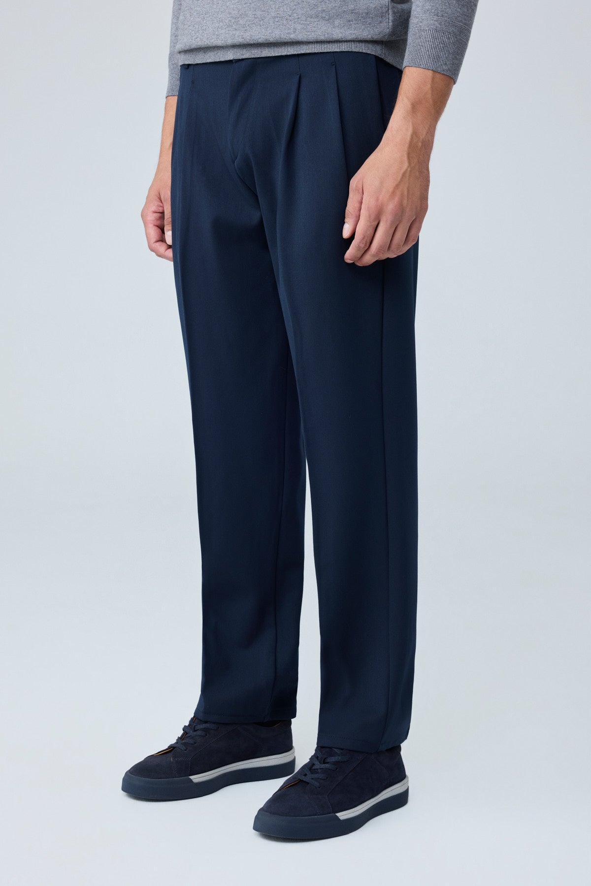 Erkek Baggy Fit Pileli Kumaş Pantolon Lacivert 0172DNGR