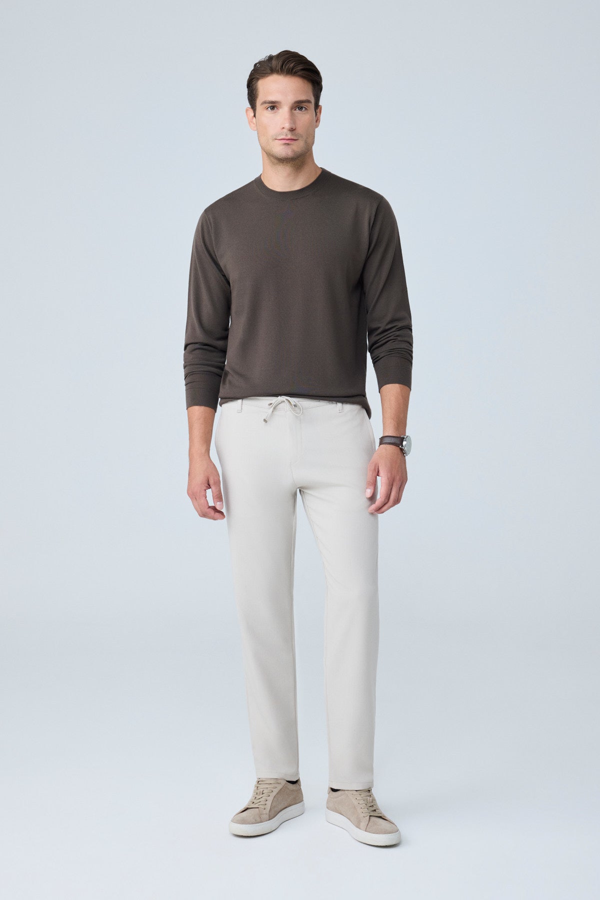 Erkek Comfort Fit Bej Çizgili Jogger Pantolon Esnek Kumaş 0247DNGR