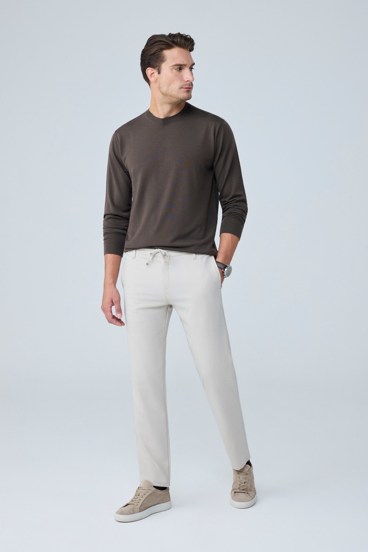 Erkek Comfort Fit Bej Çizgili Jogger Pantolon Esnek Kumaş 0247DNGR