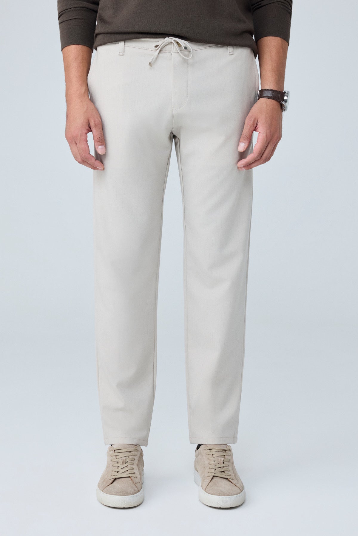 Erkek Comfort Fit Bej Çizgili Jogger Pantolon Esnek Kumaş 0247DNGR