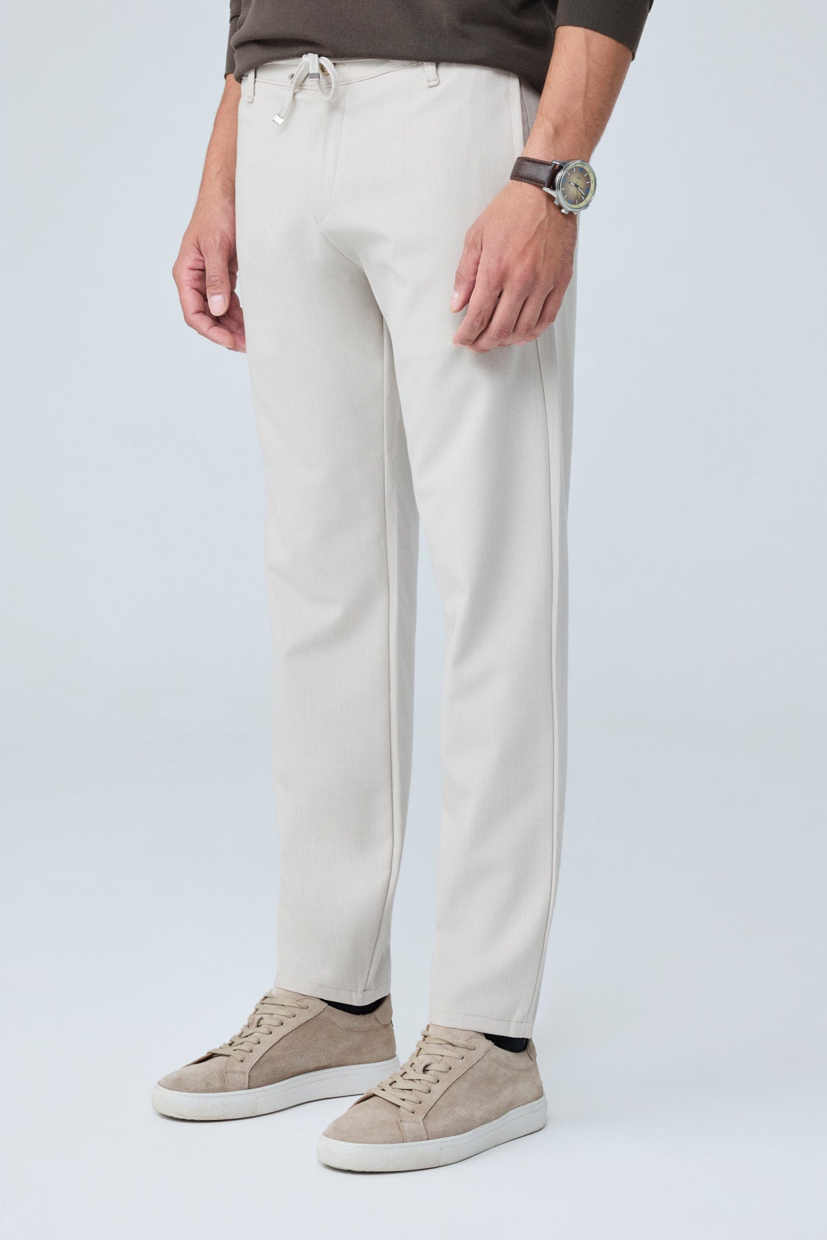 Erkek Comfort Fit Bej Çizgili Jogger Pantolon Esnek Kumaş 0247DNGR