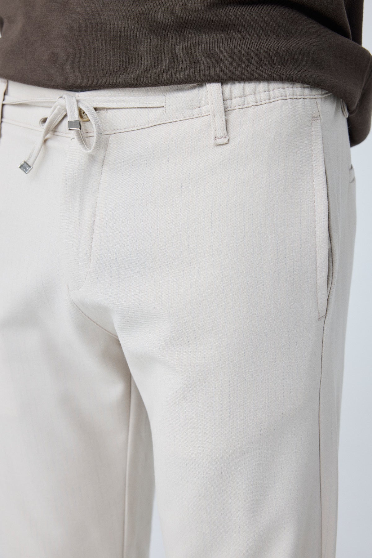 Erkek Comfort Fit Bej Çizgili Jogger Pantolon Esnek Kumaş 0247DNGR