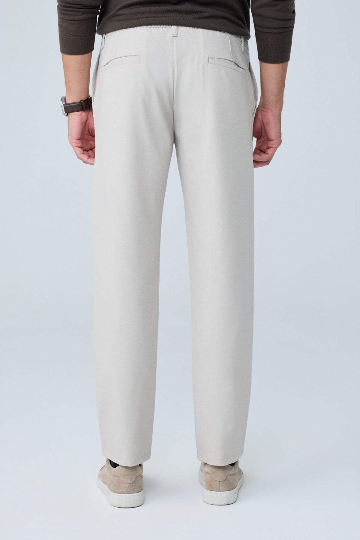 Erkek Comfort Fit Bej Çizgili Jogger Pantolon Esnek Kumaş 0247DNGR