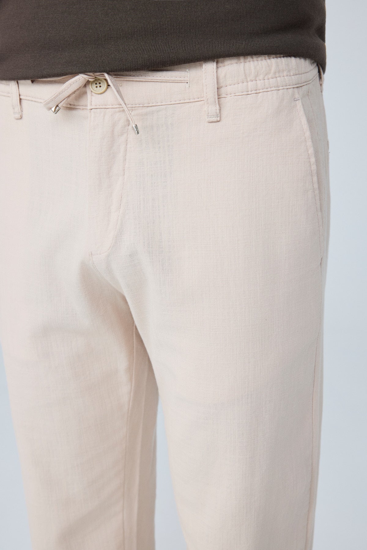 Erkek Pamuk Viskon Kumaş Keten Görünümlü Bej Comfort Fit  Pantolon - 216DNGR