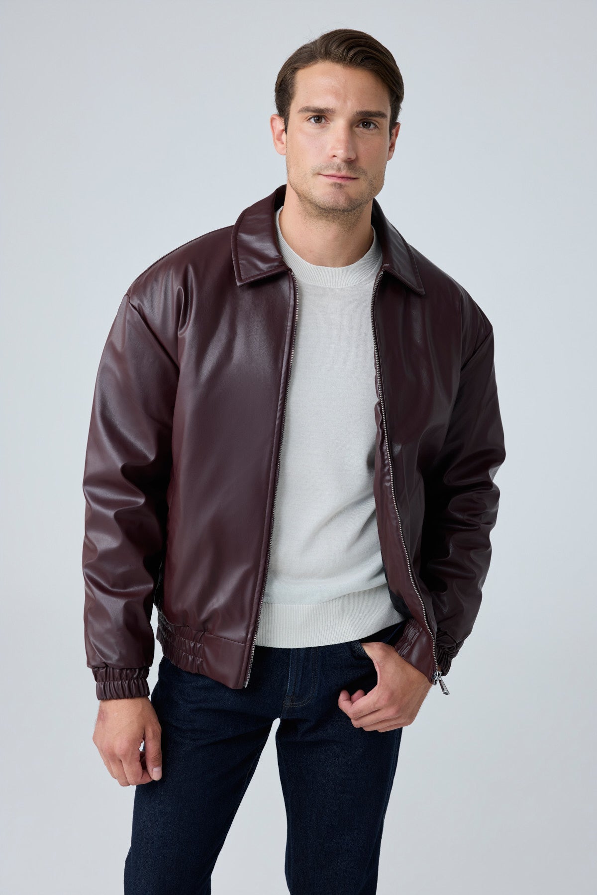 Erkek Limited Edition Deri Mont Ceket Bordo
