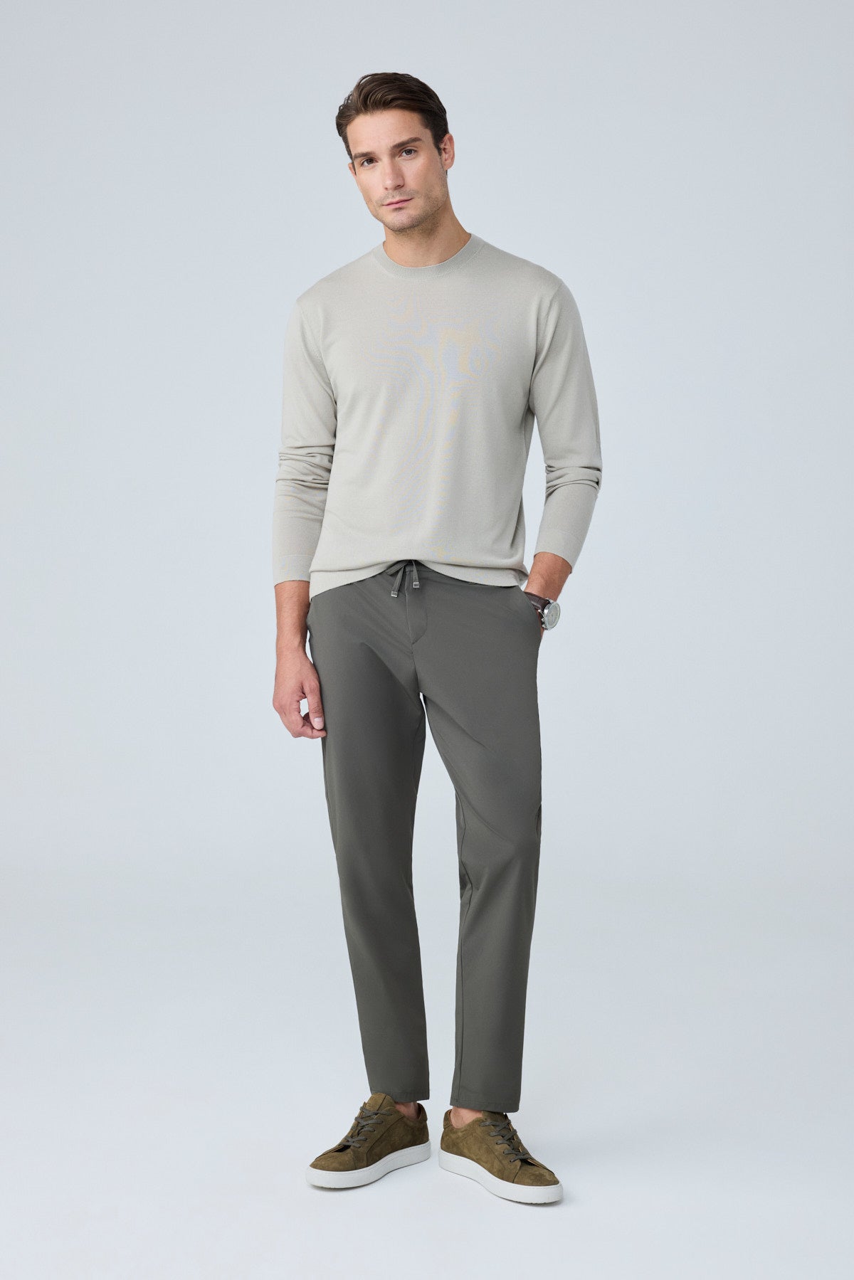 Erkek Premium Poliamid Kumaş Comfort Fit Jogger Haki Pantolon - 252DNGR