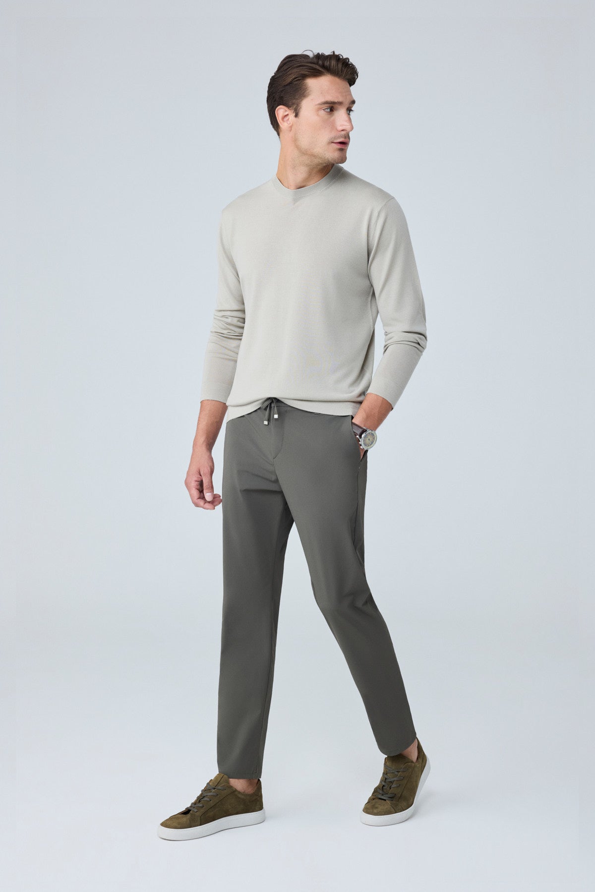 Erkek Premium Poliamid Kumaş Comfort Fit Jogger Haki Pantolon - 252DNGR