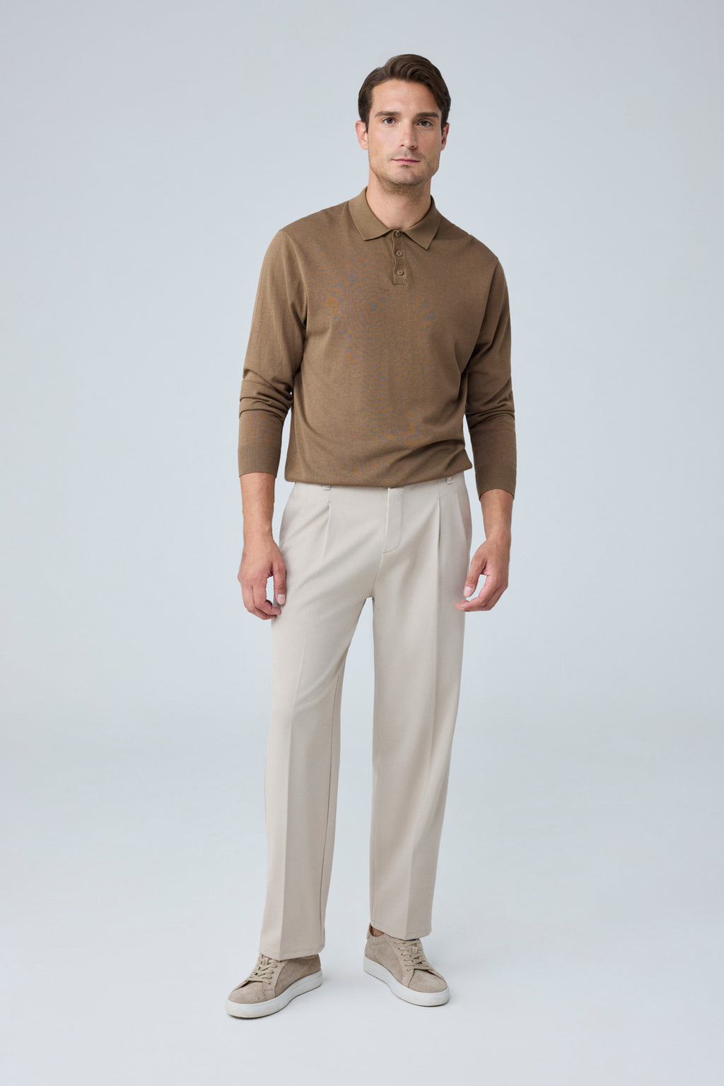 Erkek Baggy Fit Pileli Kumaş Pantolon Bej 0172DNGR