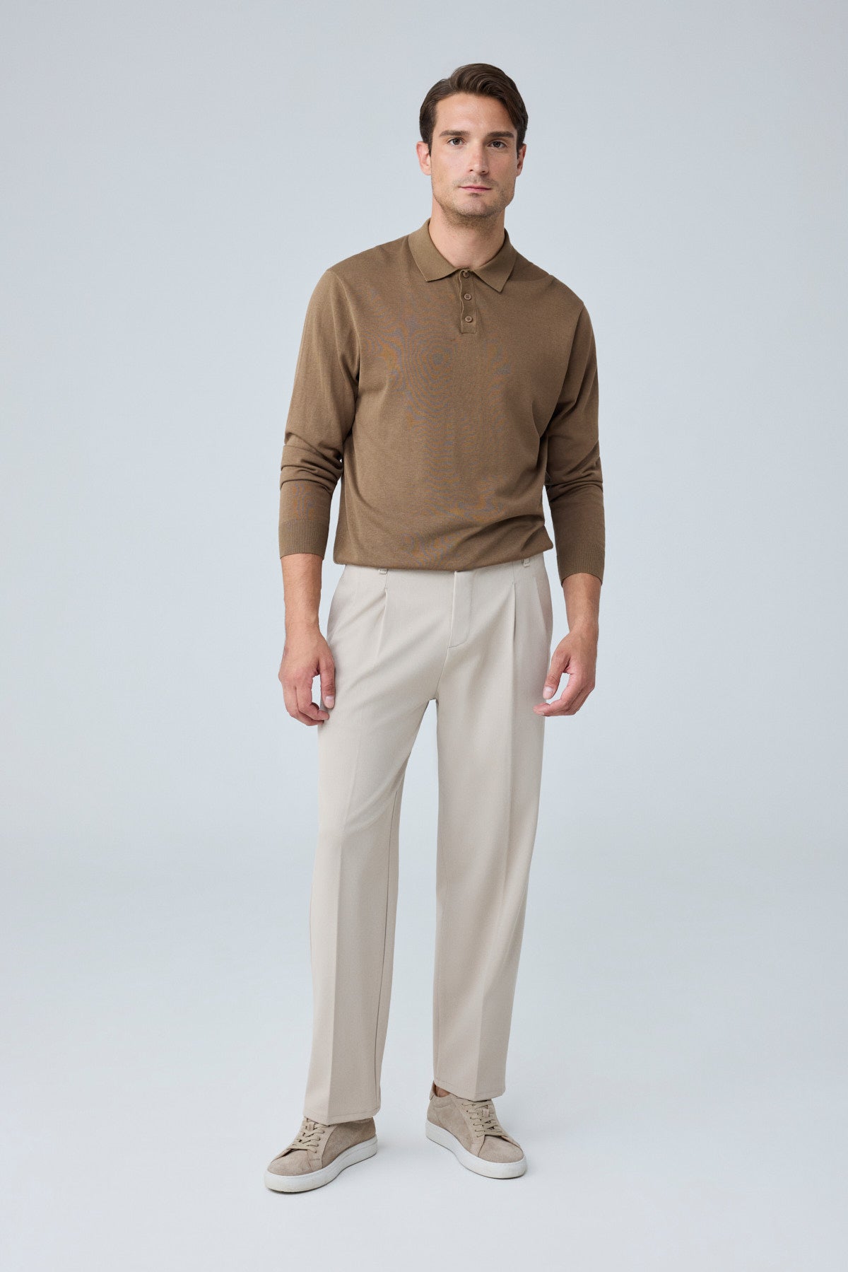 Erkek Baggy Fit Pileli Kumaş Pantolon Bej 0172DNGR
