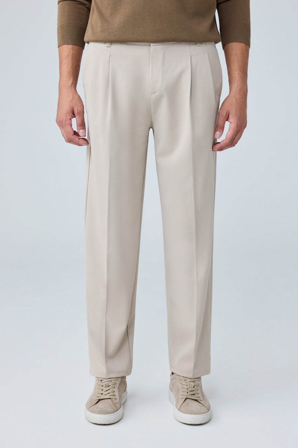Erkek Baggy Fit Pileli Kumaş Pantolon Bej 0172DNGR