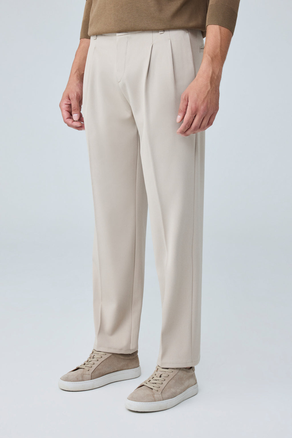 Erkek Baggy Fit Pileli Kumaş Pantolon Bej 0172DNGR