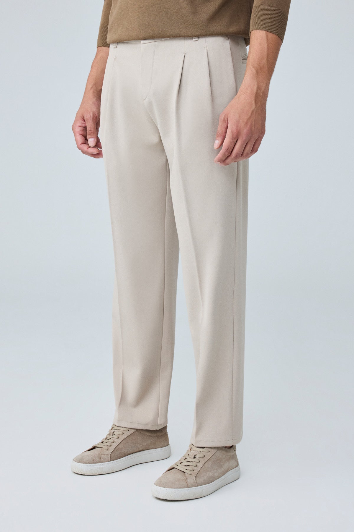Erkek Baggy Fit Pileli Kumaş Pantolon Bej 0172DNGR