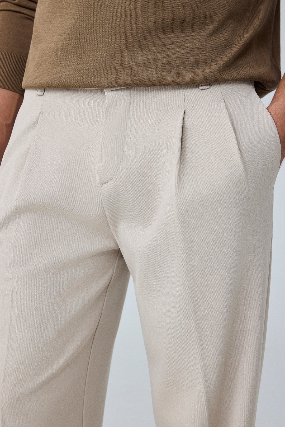 Erkek Baggy Fit Pileli Kumaş Pantolon Bej 0172DNGR