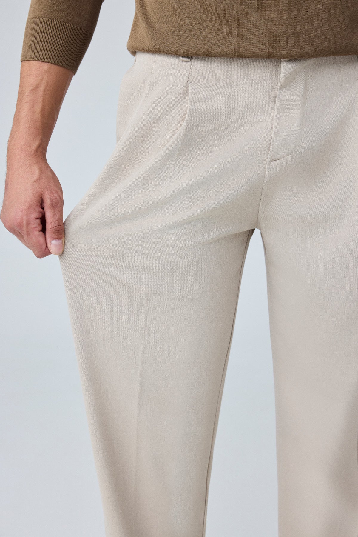 Erkek Baggy Fit Pileli Kumaş Pantolon Bej 0172DNGR