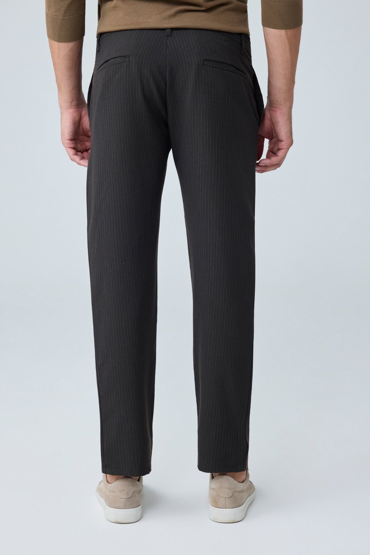 Erkek Comfort Fit Kahverengi Çizgili Jogger Pantolon Esnek Kumaş 0247DNGR