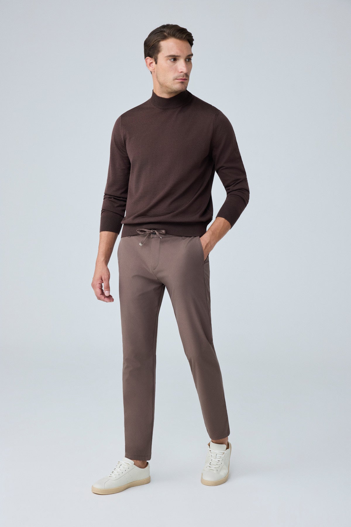 Erkek Beli Lastikli Comfort Fit Pantolon Kahverengi 0170DDNGR