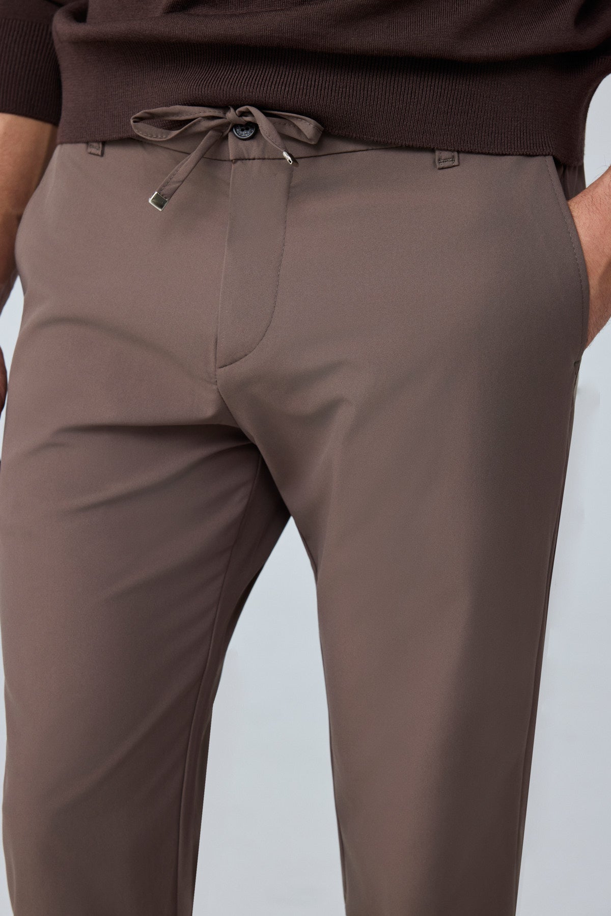 Erkek Beli Lastikli Comfort Fit Pantolon Kahverengi 0170DDNGR