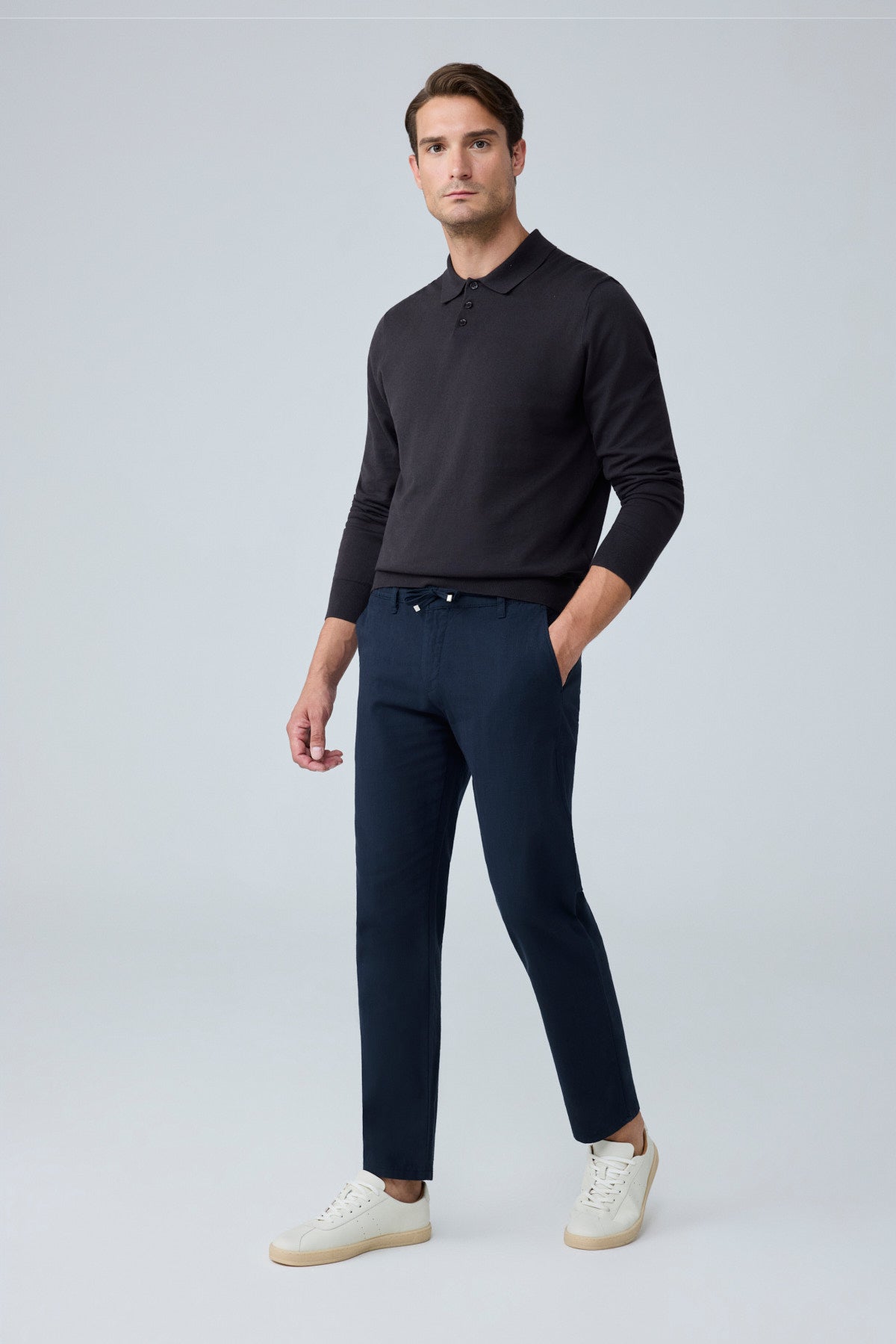 Erkek Pamuk Viskon Kumaş Keten Görünümlü Lacivert Comfort Fit Pantolon - 216DNGR