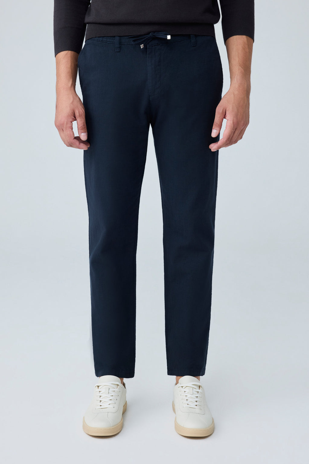 Erkek Pamuk Viskon Kumaş Keten Görünümlü Lacivert Comfort Fit Pantolon - 216DNGR