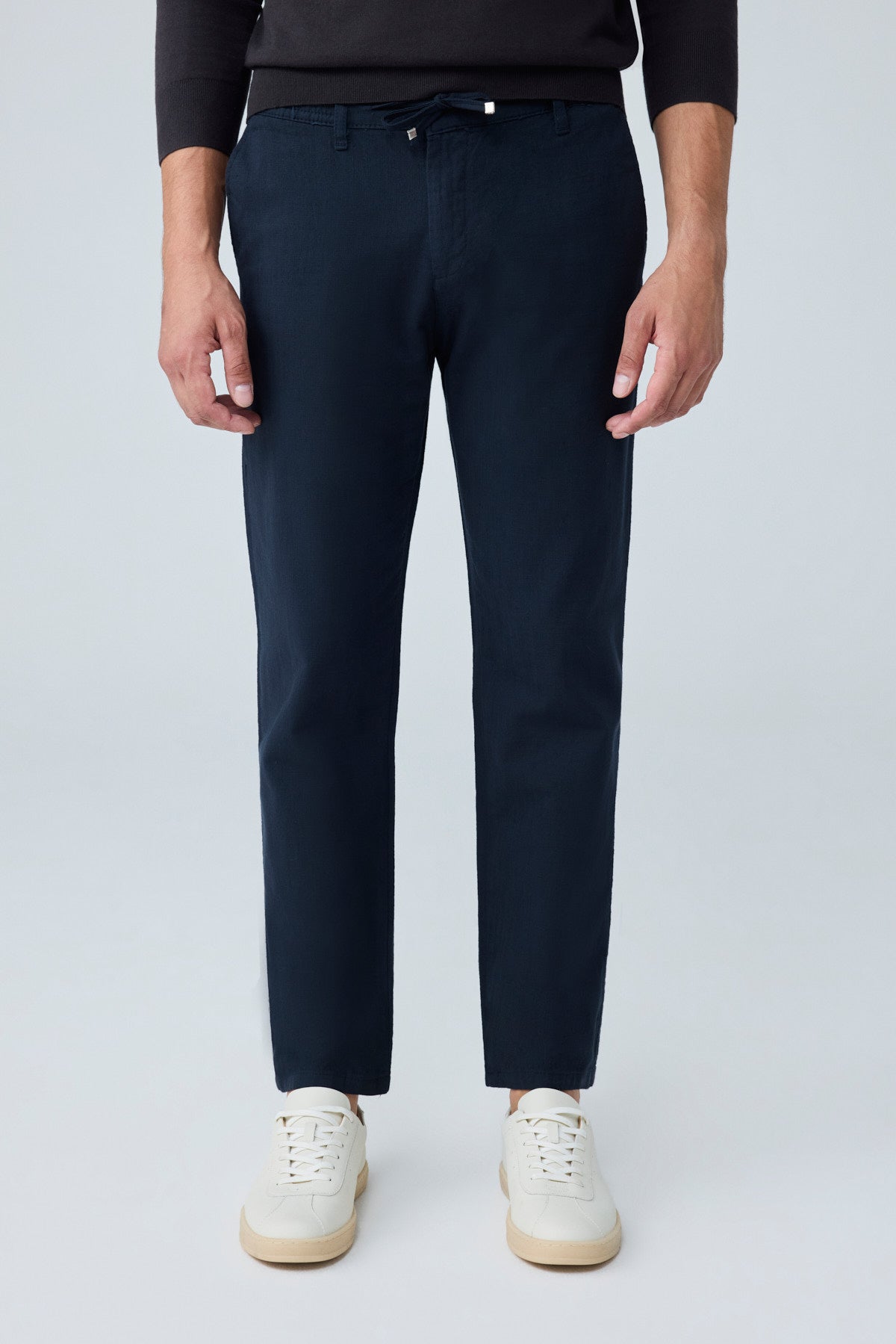 Erkek Pamuk Viskon Kumaş Keten Görünümlü Lacivert Comfort Fit Pantolon - 216DNGR