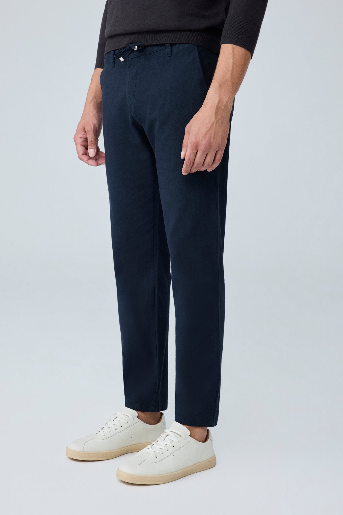 Erkek Pamuk Viskon Kumaş Keten Görünümlü Lacivert Comfort Fit Pantolon - 216DNGR