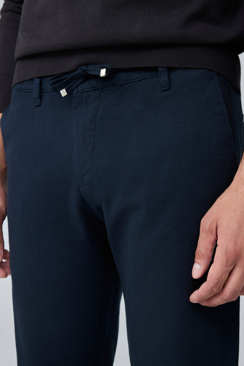 Erkek Pamuk Viskon Kumaş Keten Görünümlü Lacivert Comfort Fit Pantolon - 216DNGR