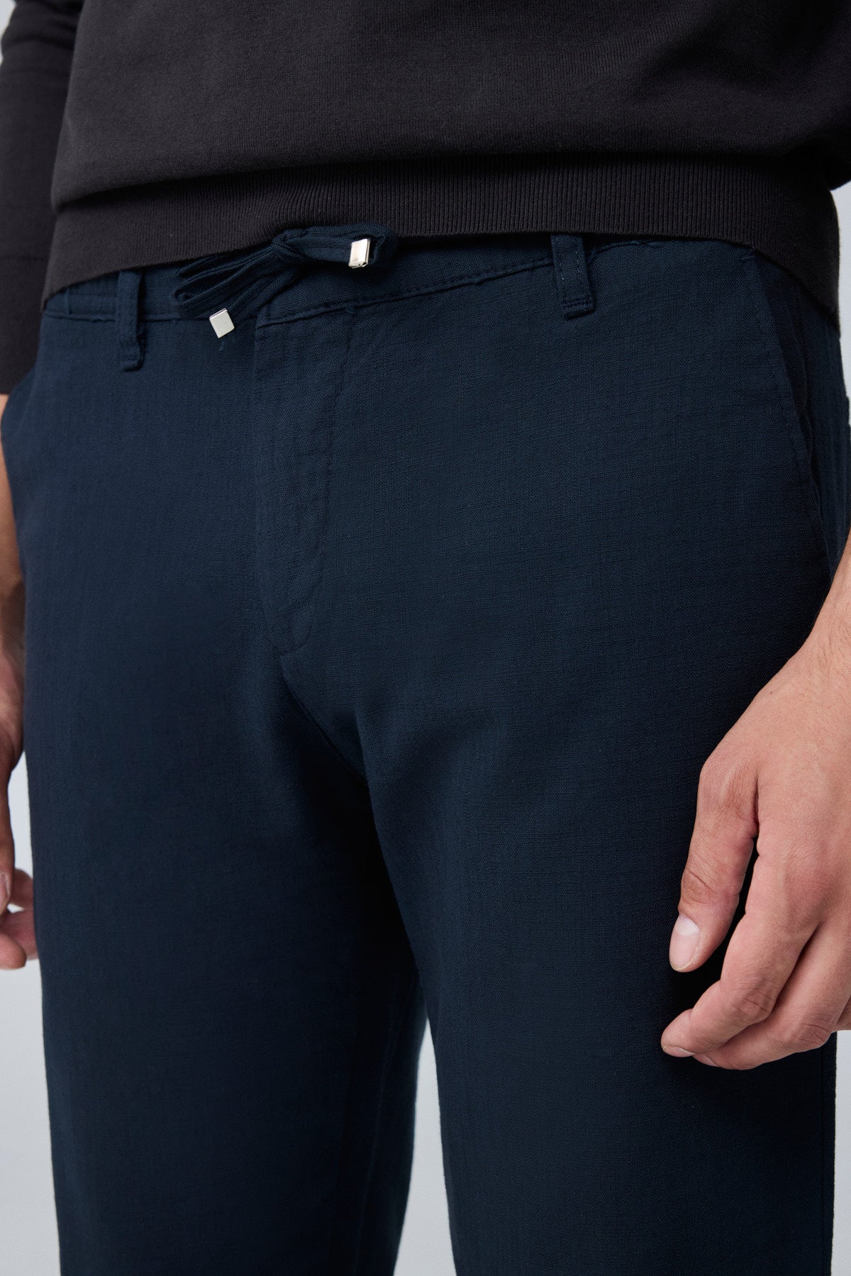 Erkek Pamuk Viskon Kumaş Keten Görünümlü Lacivert Comfort Fit Pantolon - 216DNGR
