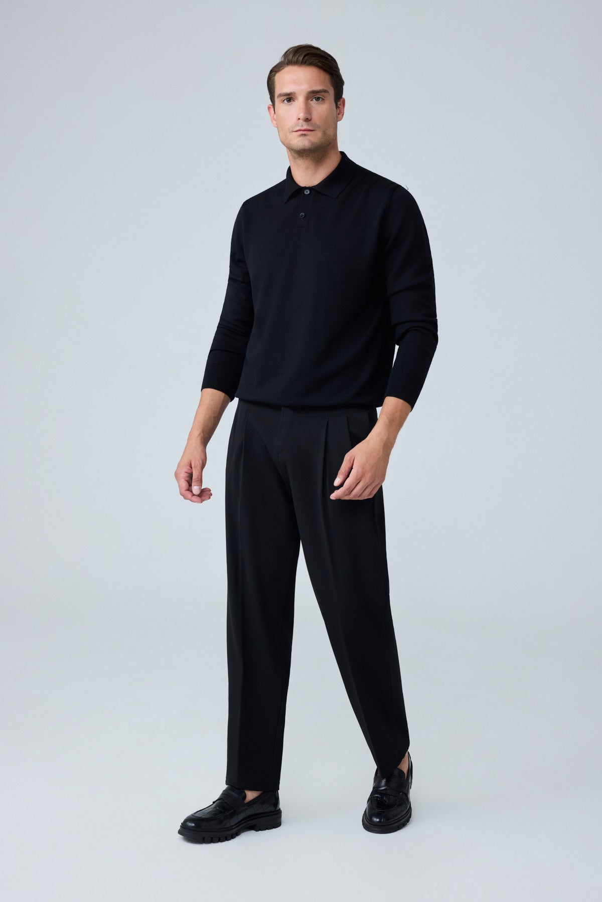 Erkek Baggy Fit Pileli Kumaş Pantolon Sİyah 0172DNGR