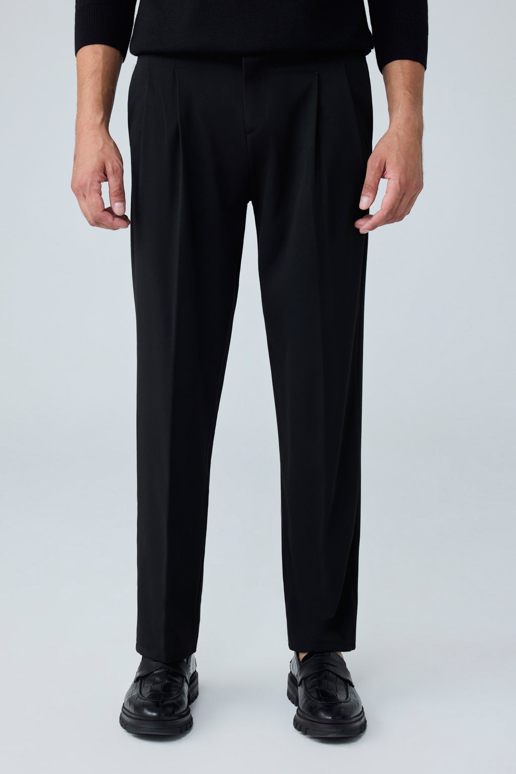 Erkek Baggy Fit Pileli Kumaş Pantolon Sİyah 0172DNGR