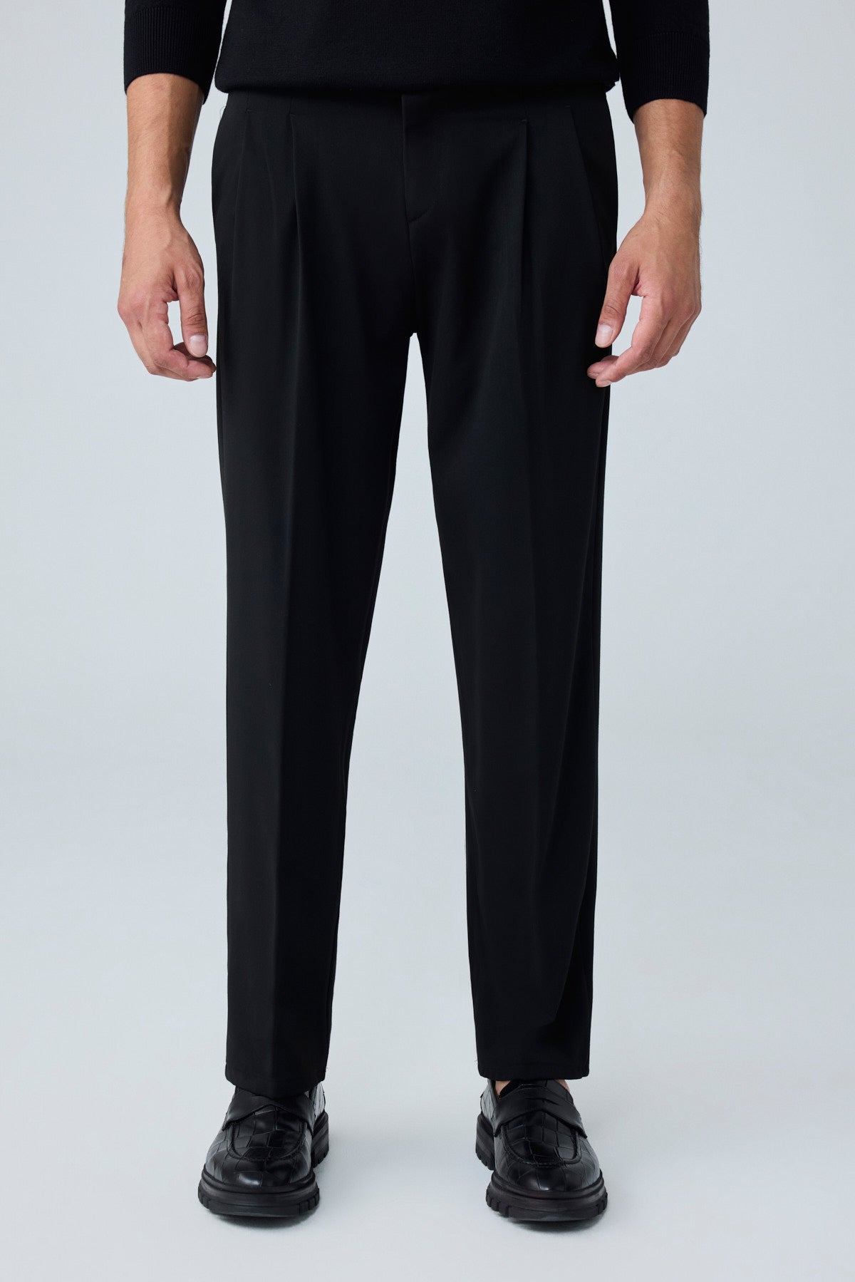 Erkek Baggy Fit Pileli Kumaş Pantolon Sİyah 0172DNGR