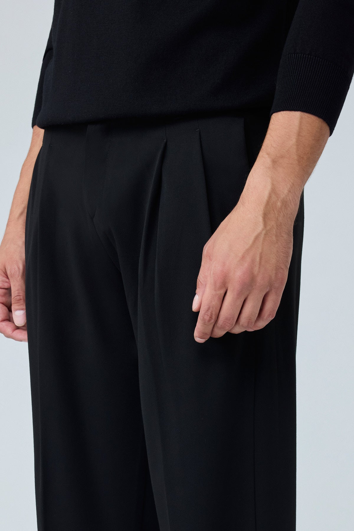 Erkek Baggy Fit Pileli Kumaş Pantolon Sİyah 0172DNGR