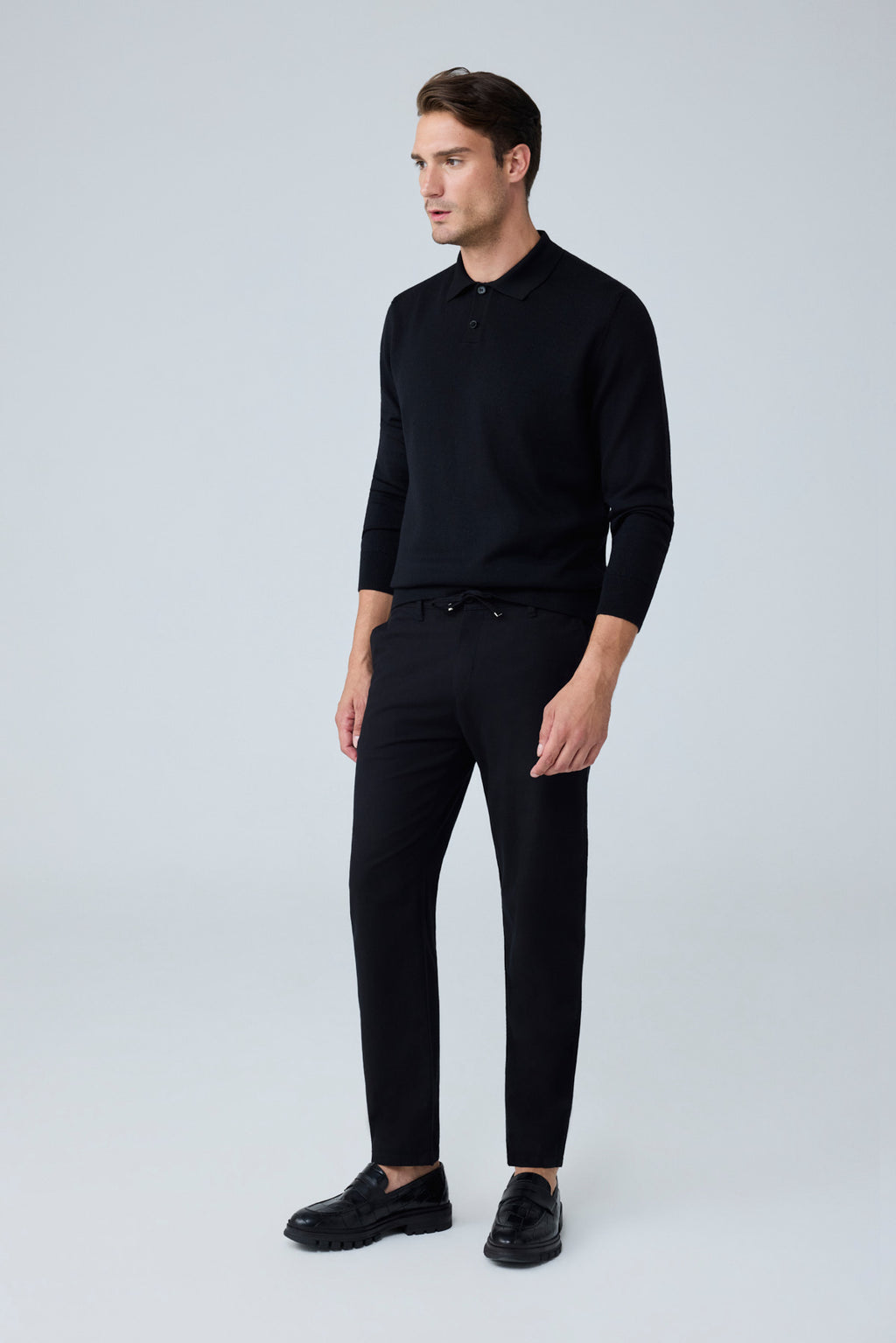 Erkek Pamuk Viskon Kumaş Keten Görünümlü Siyah Comfort Fit  Pantolon - 216DNGR