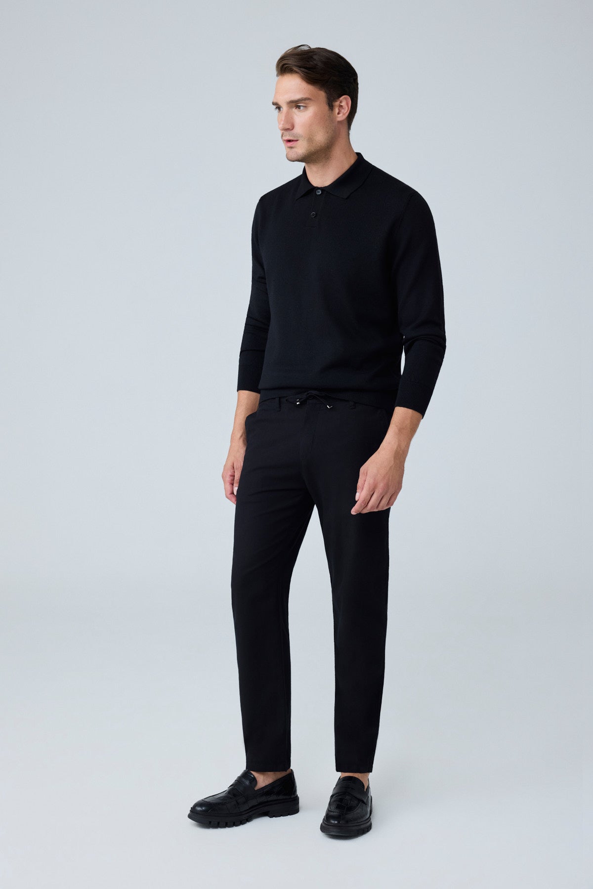Erkek Pamuk Viskon Kumaş Keten Görünümlü Siyah Comfort Fit  Pantolon - 216DNGR