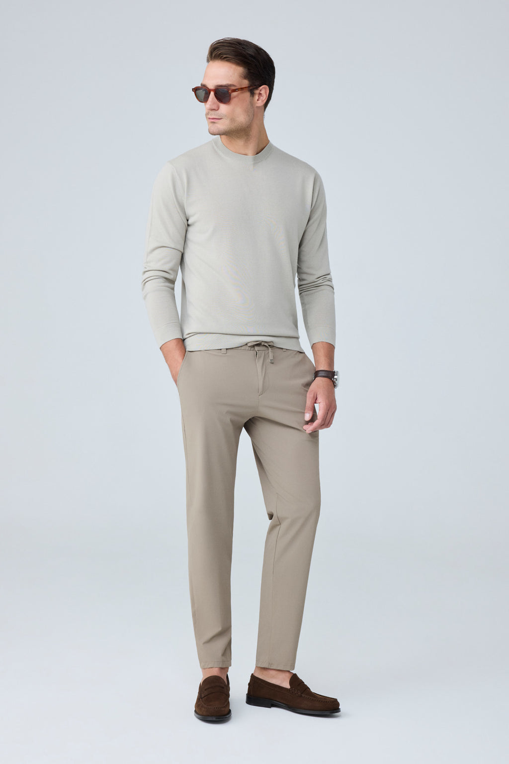 Erkek Premium Poliamid Kumaş Comfort Fit Jogger Bej Pantolon - 252DNGR