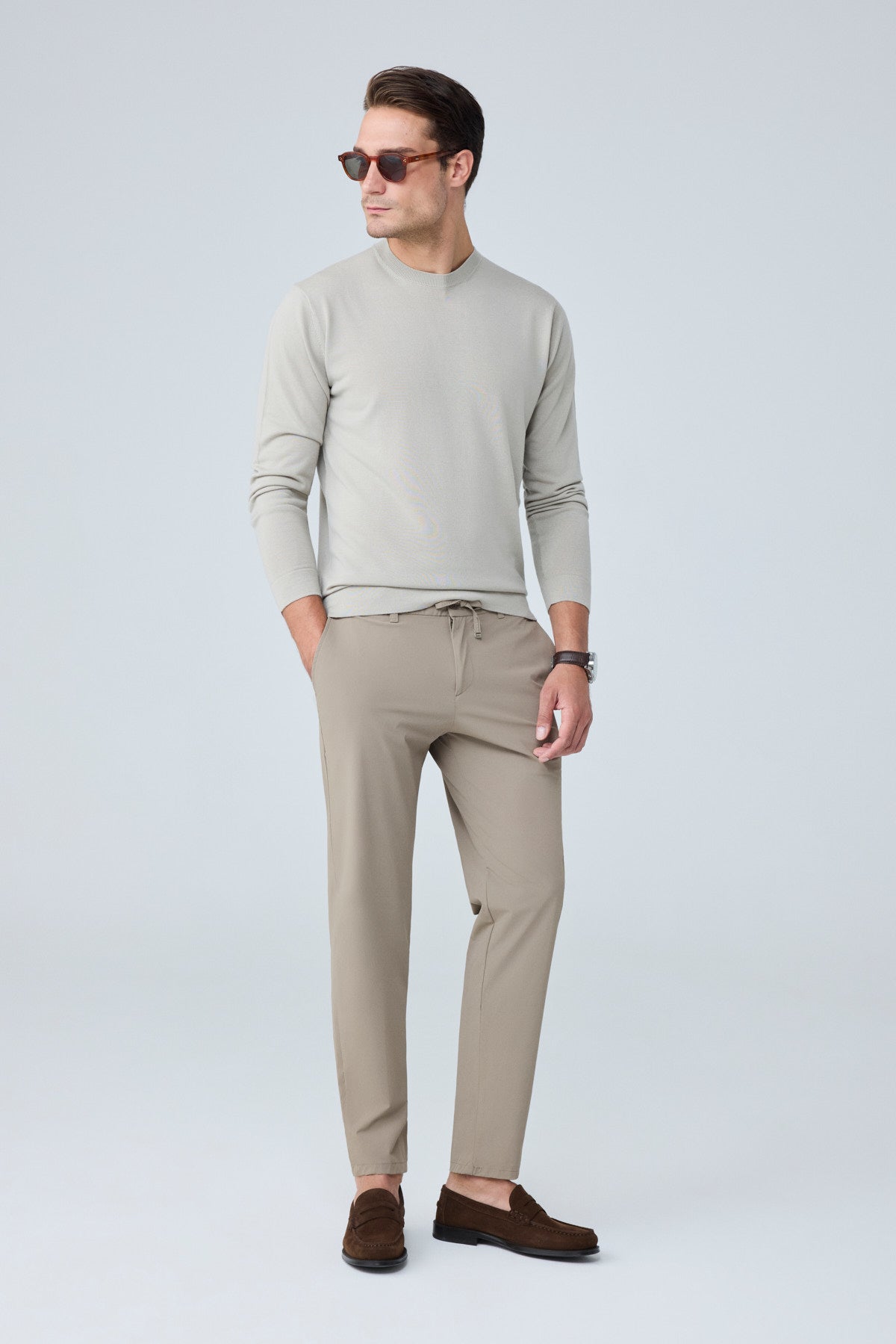 Erkek Premium Poliamid Kumaş Comfort Fit Jogger Bej Pantolon - 252DNGR
