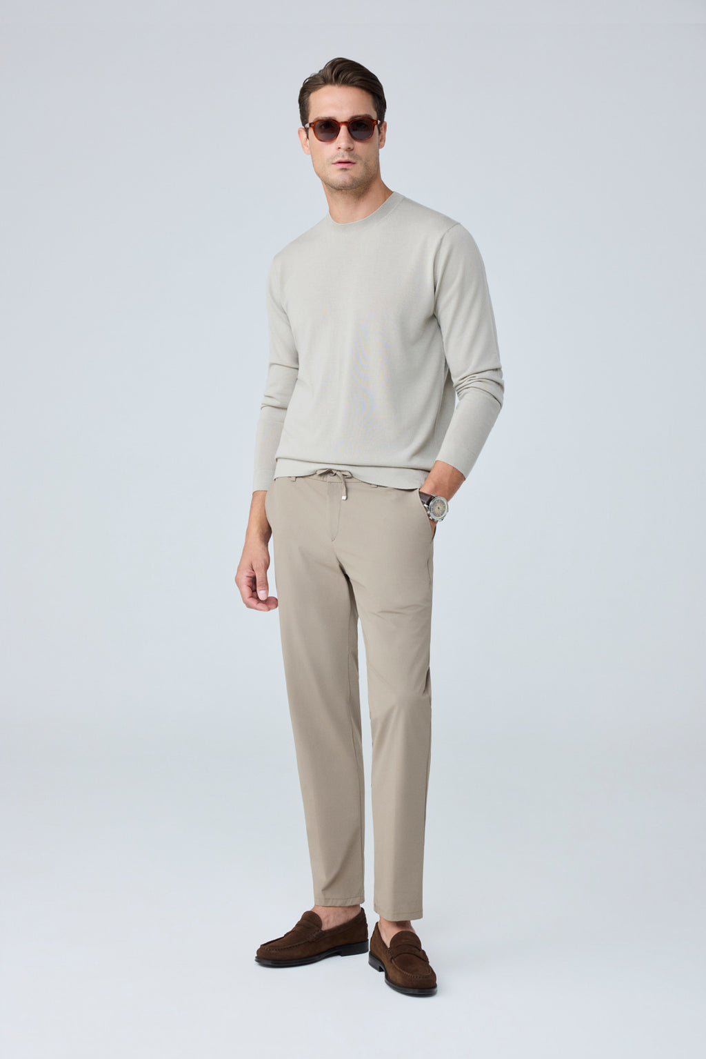 Erkek Premium Poliamid Kumaş Comfort Fit Jogger Bej Pantolon - 252DNGR
