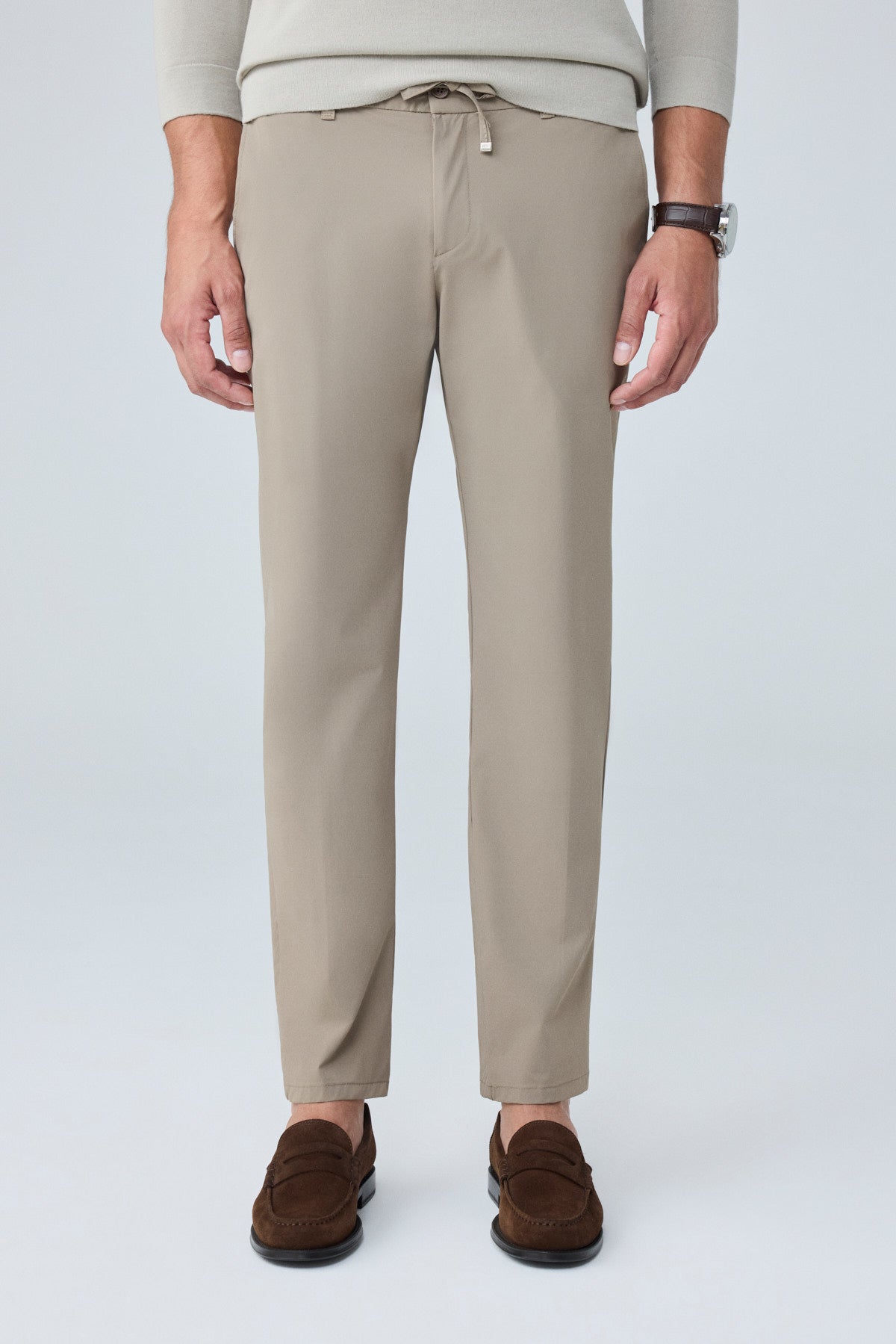 Erkek Premium Poliamid Kumaş Comfort Fit Jogger Bej Pantolon - 252DNGR