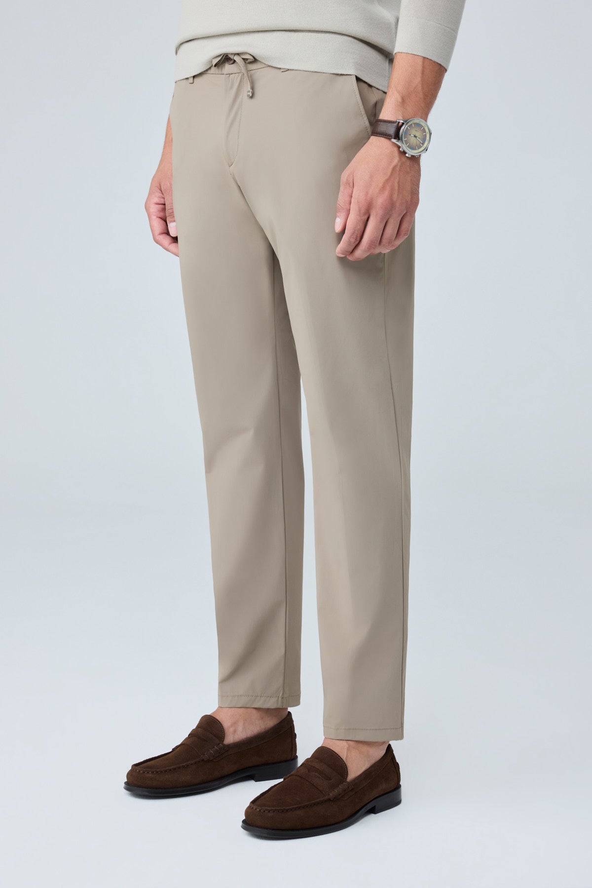 Erkek Premium Poliamid Kumaş Comfort Fit Jogger Bej Pantolon - 252DNGR