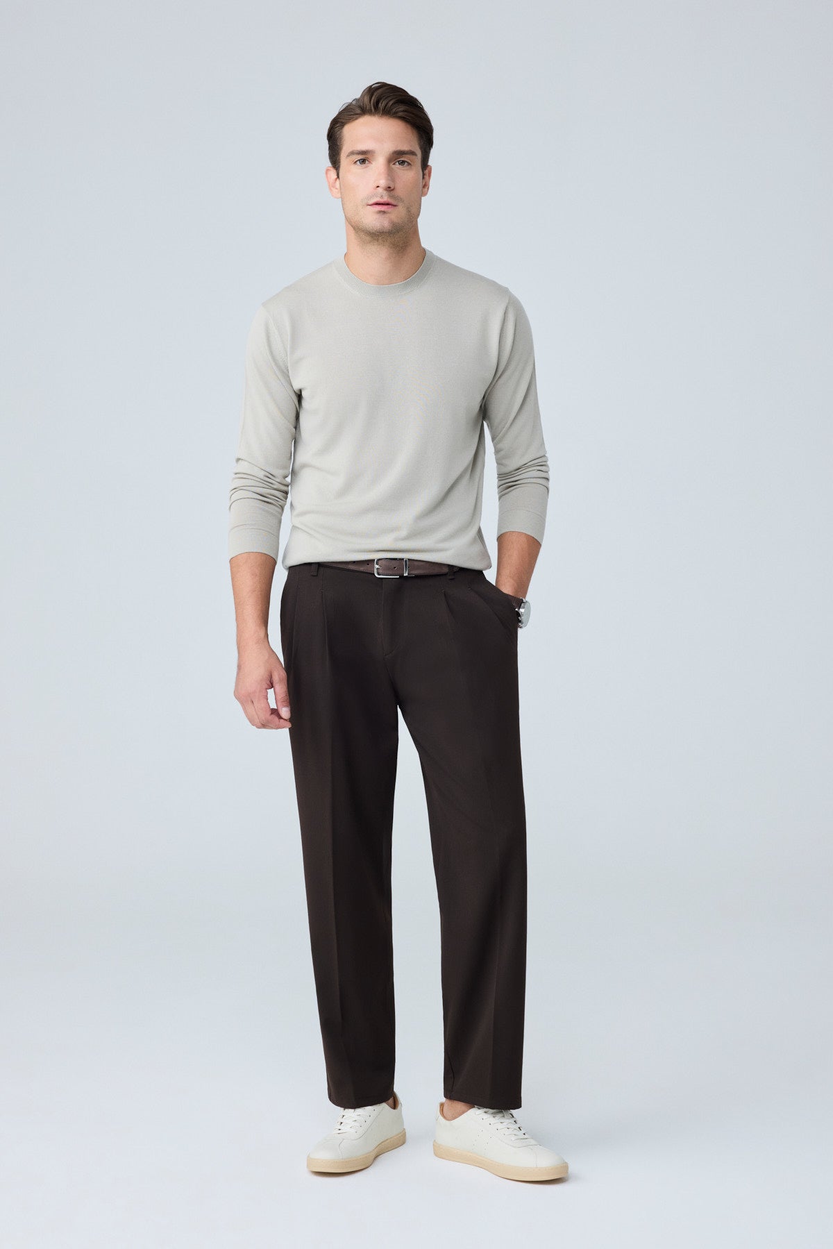 Erkek  Baggy Fit Pileli Kumaş Pantolon Kahverengi 0172DNGR