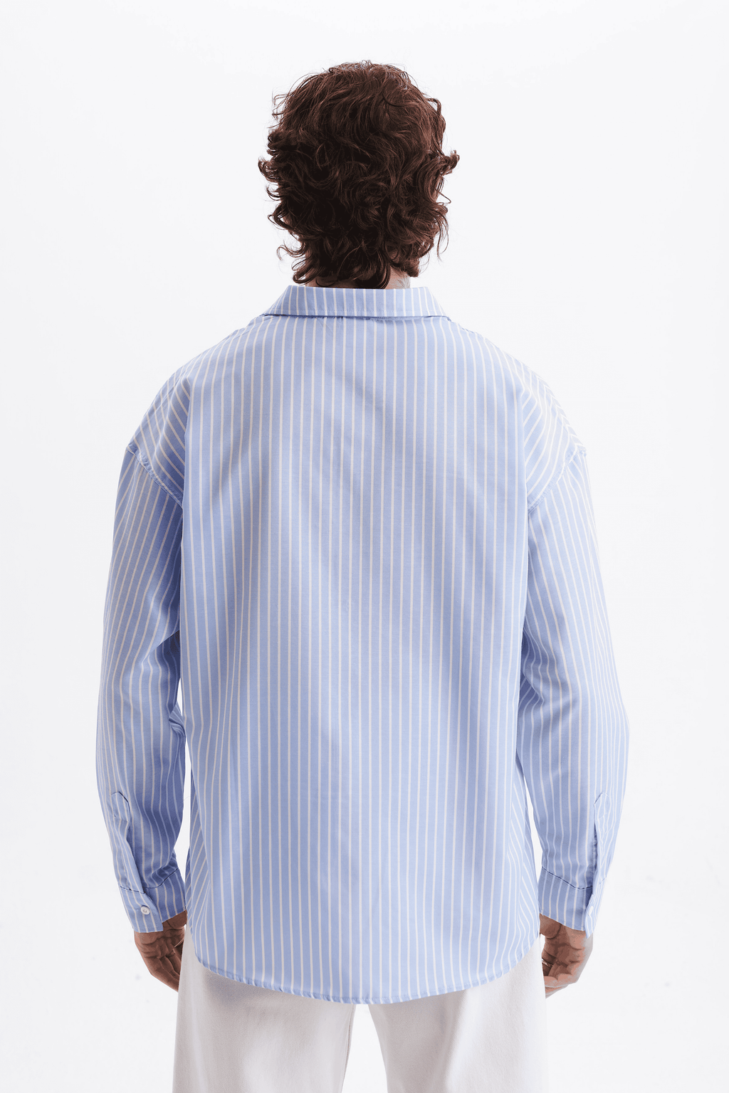 Erkek %100 Pamuklu Çizgili Gömlek Buz Mavisi