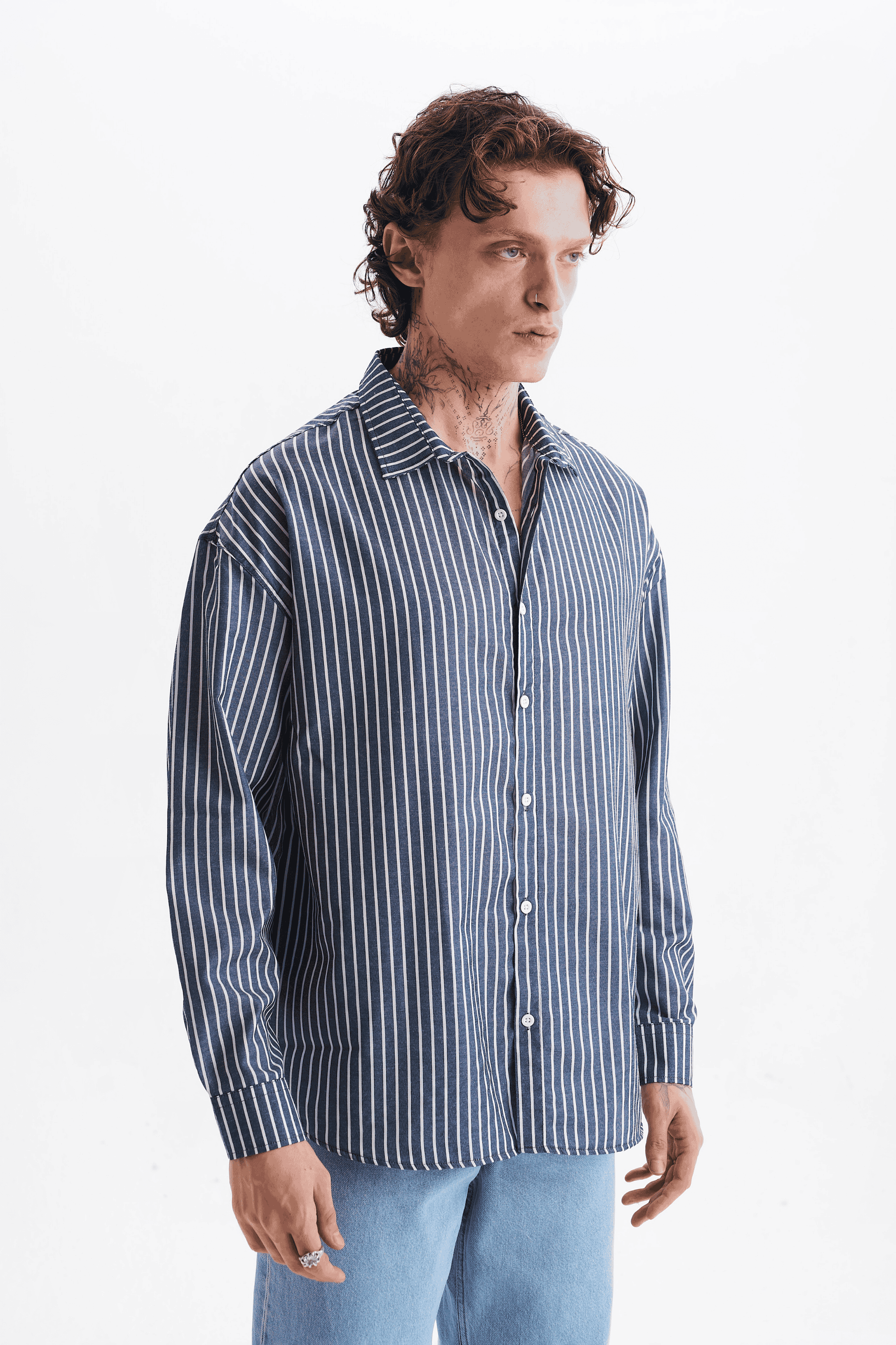 Erkek %100 Pamuklu Çizgili Gömlek Lacivert