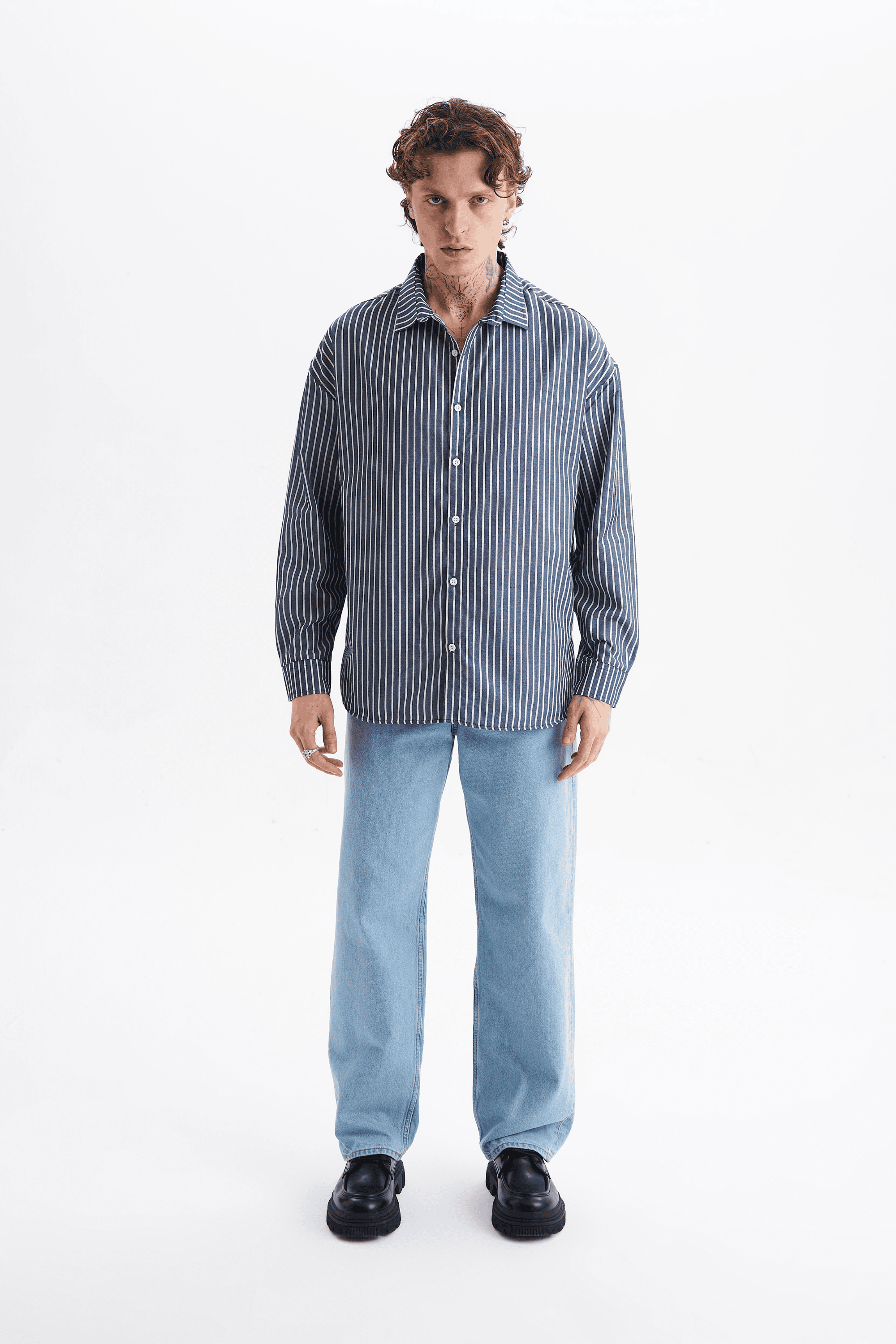 Erkek %100 Pamuklu Çizgili Gömlek Lacivert