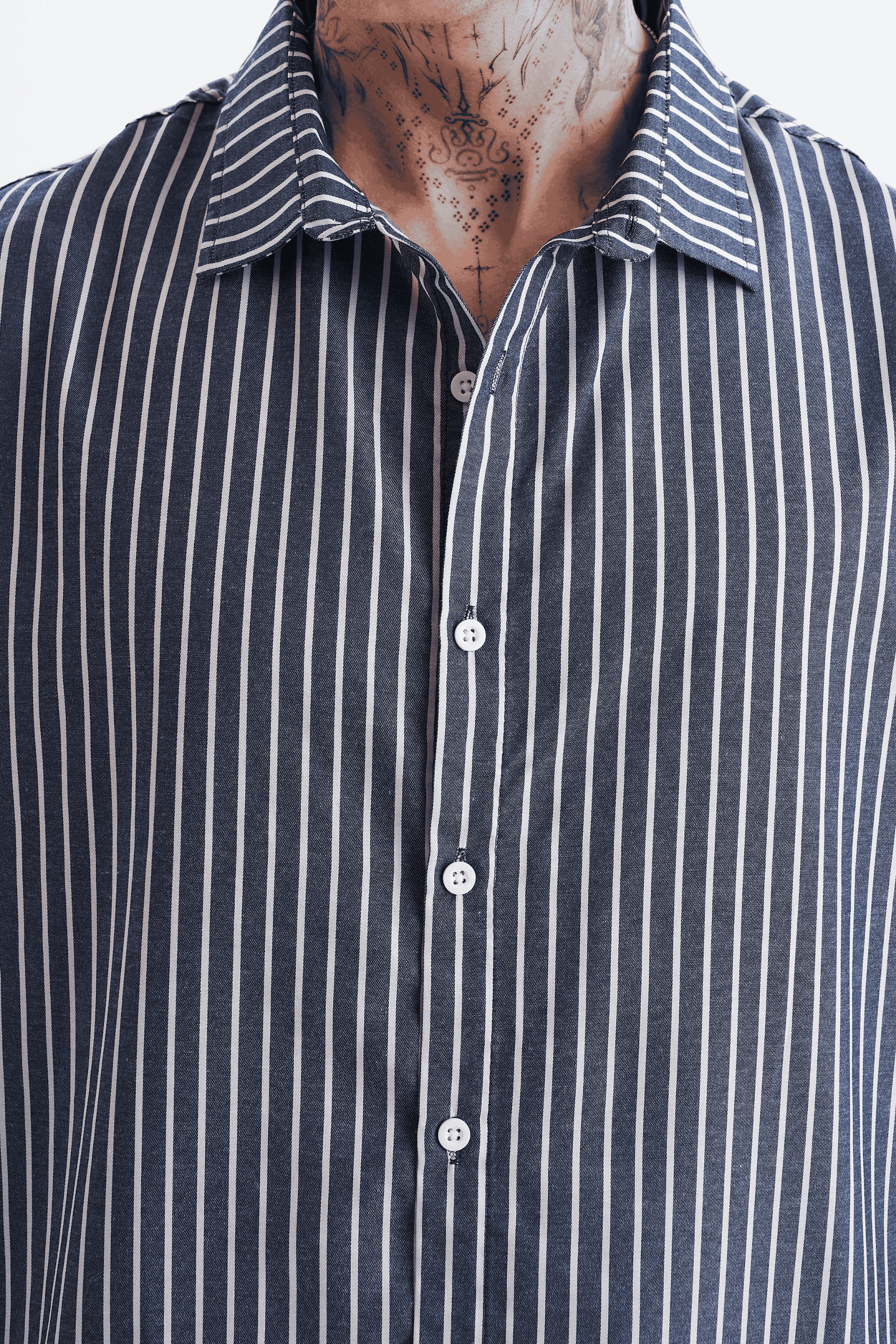 Erkek %100 Pamuklu Çizgili Gömlek Lacivert